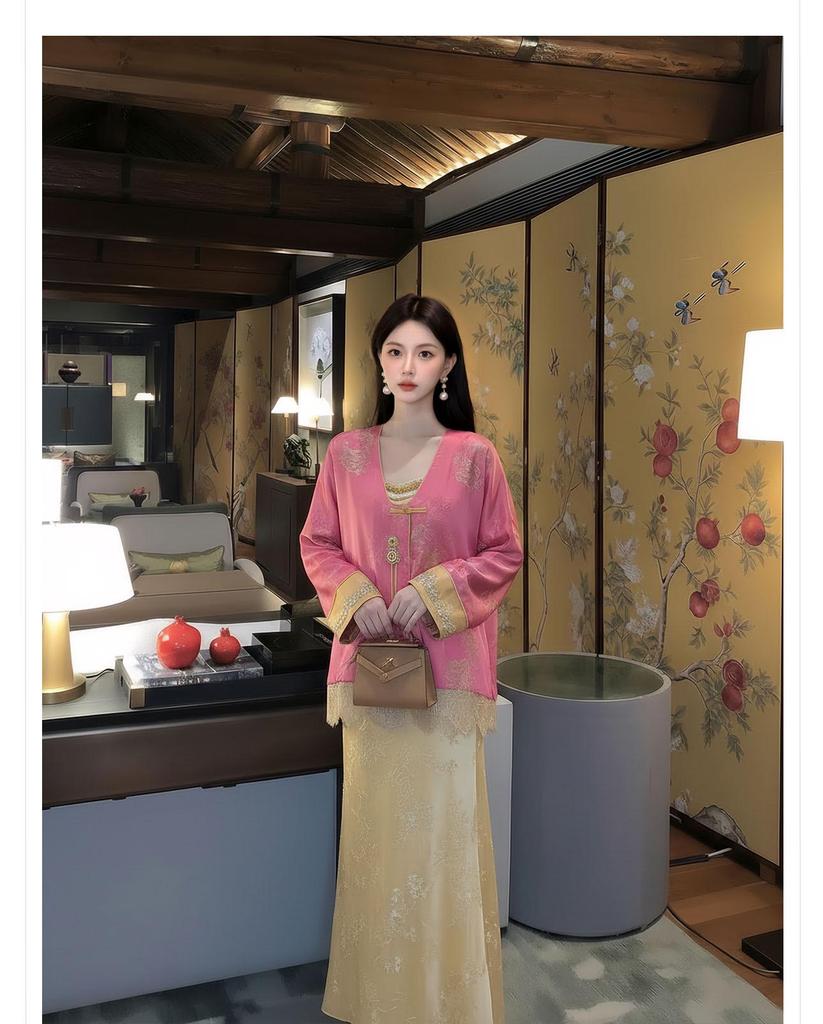 Spring Luxury Embroidered Chinese Style Camisole Dress Set P0160