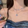 Lightweight Butterfly Jewelry Blue Necklace Women Rhinestone Choker Pendant Versatile