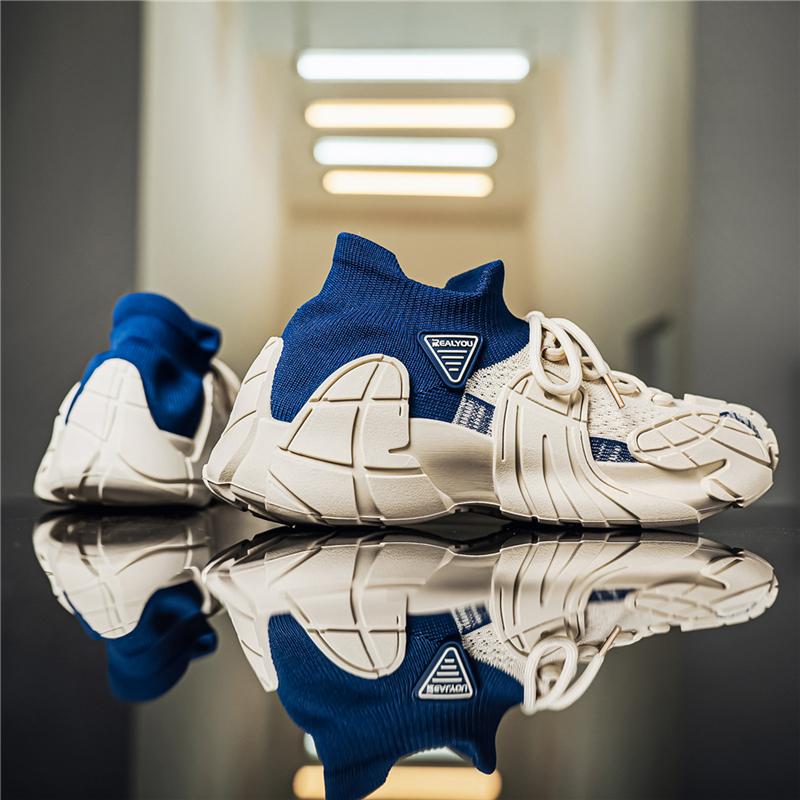 Men'S Sock Knit Chunky Platform Sneakers Breathable Thick Sole Casual Shoes Shock Absorbing Streetwear Outdoor Sports Trainers