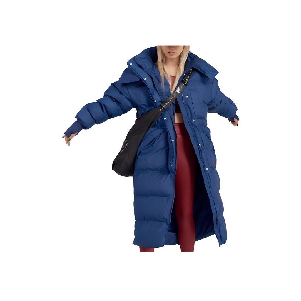 Adidas X Stella McCartney Collaboration Solid Color Logo Pocket Printed Long Cotton Coat Women Coats Blue HI6083