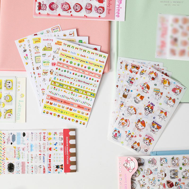 Creative Set of 6 Pieces of Japanese Paper Stickers Student Diy Hand Account Stickers Stationery Store Small Gifts Children's Cartoon Stickers