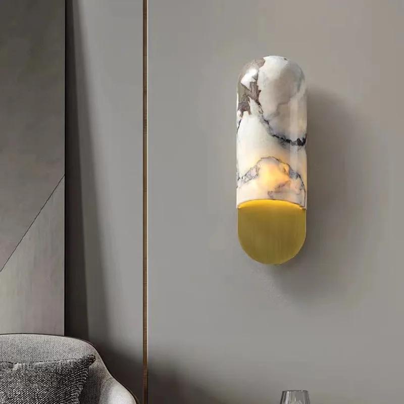 Retro Dinosaur Egg Shape Natural Stone Art Wall Lamp Yellow Travertine Hemisphere LED Sconce Atmosphere Corridor Light Fixtures