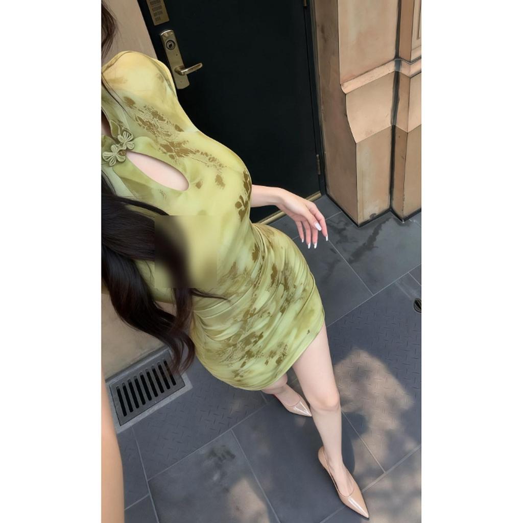 Especially beautiful waist pinched small skirt purple new Chinese style improved cheongsam dress women's spring new temperament trendy