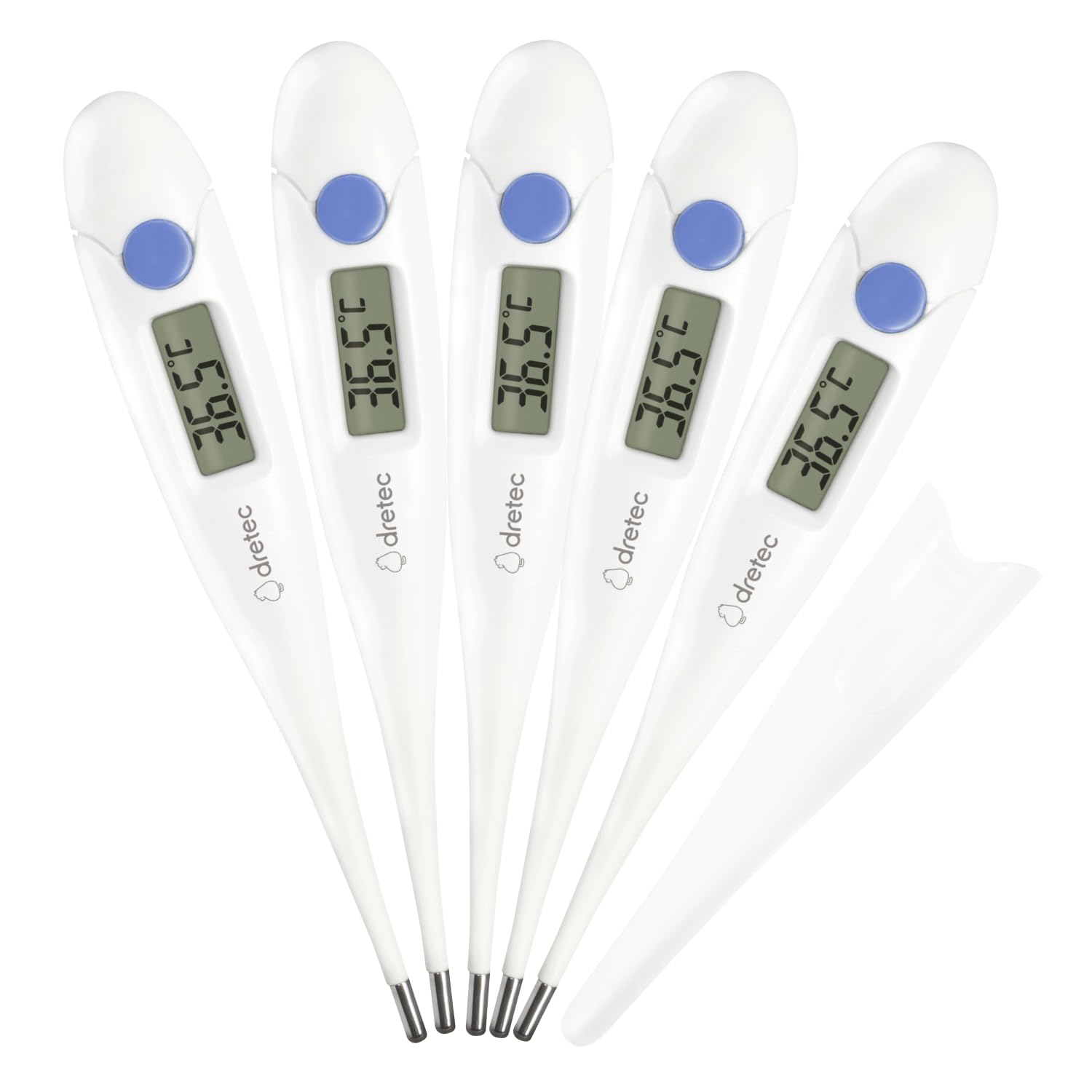 

dretec Набор для предсказания температуры для младенцев и электронный для гибкого мягкого чехла Антибактериальный сине-фиолетовый термометр, 5, 15-секундное измерение,