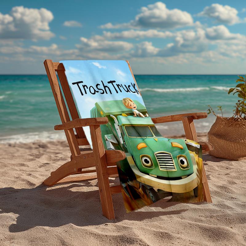 Ultra-Soft Beach Towel with Trash Truck Theme,Ideal for Pool - Camping, Diving - Perfect Travel Essential, Vibrant Beach Towel.