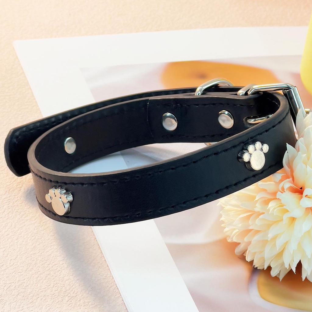 Pet Paw Print PU Leather Collar with Metal Decor for Small and Medium Dogs and Cats