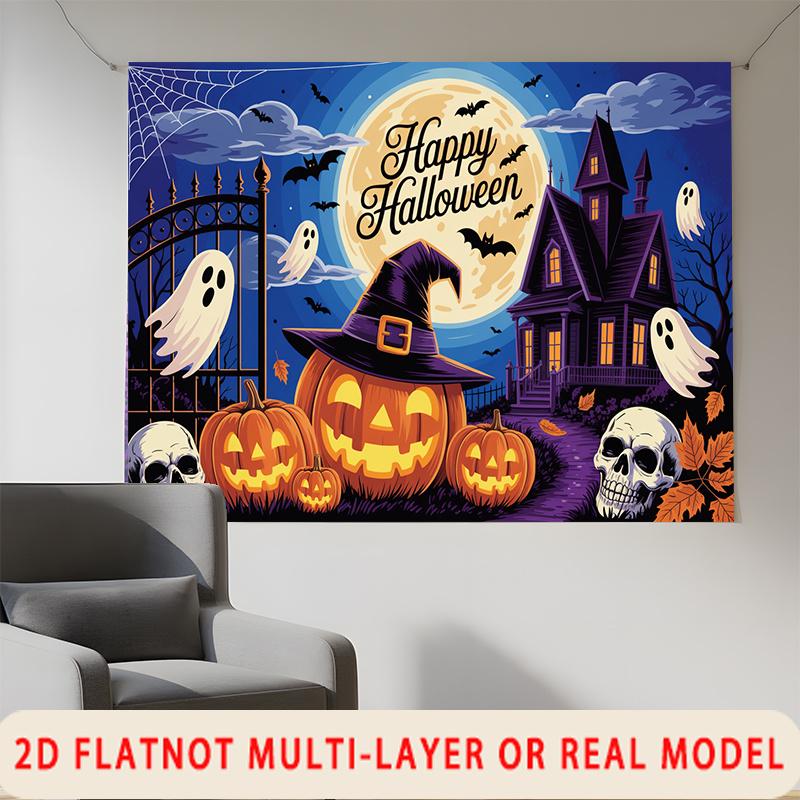 Party Backdrop Halloween Flat Spooky Pumpkins Ghosts Skulls Showers Birthdays Weddings Photo Booth Decor Front Door Decor