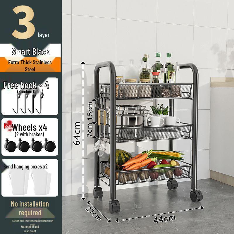Multi-Layer Kitchen Storage Rack with Wheels for Microwave and Vegetables