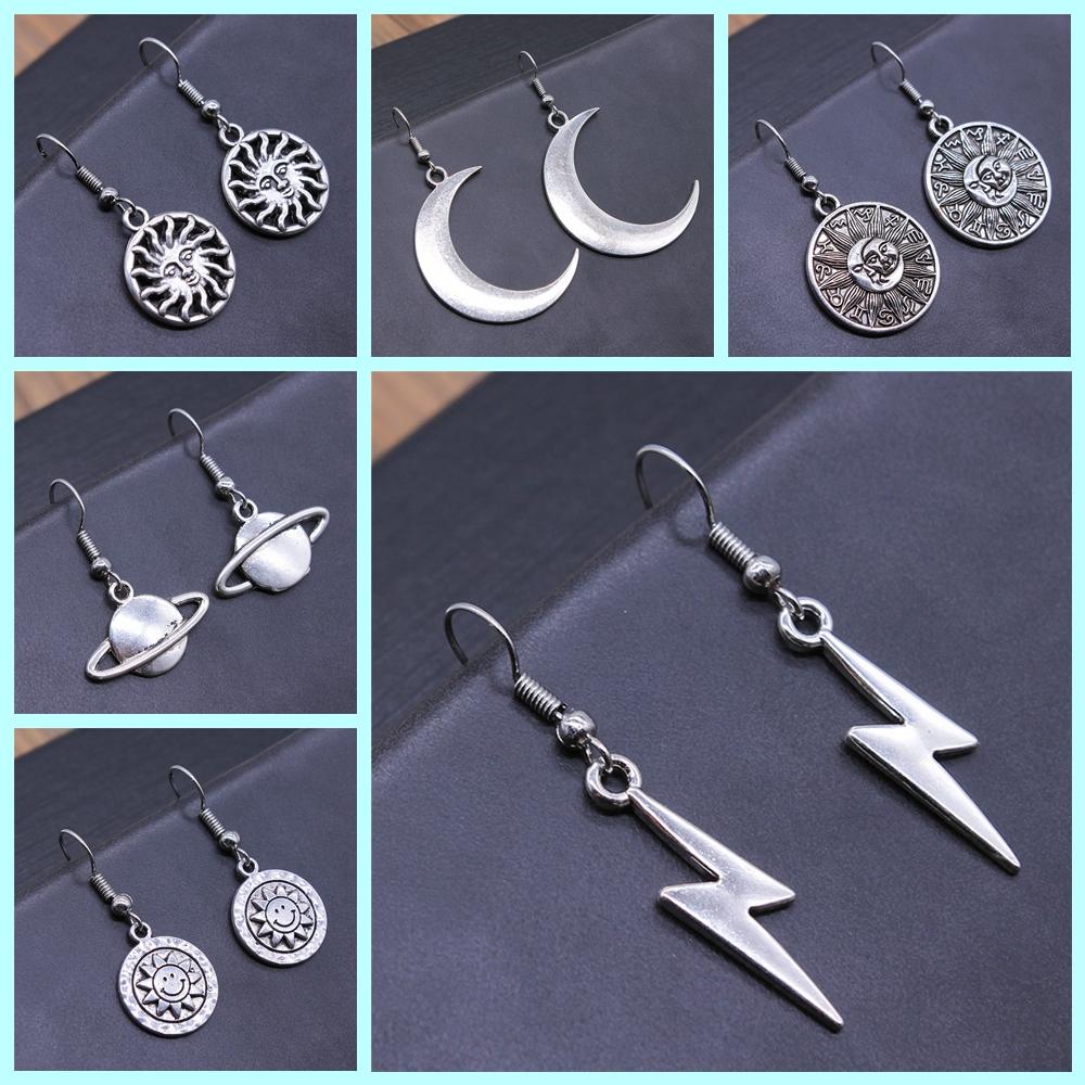 Vintage Totem Ohrring Sonne & Mond Hängeohrringe Geometrische Damen Hängeohrringe Stern Mond Weiblicher Koreanischer Schmuck
