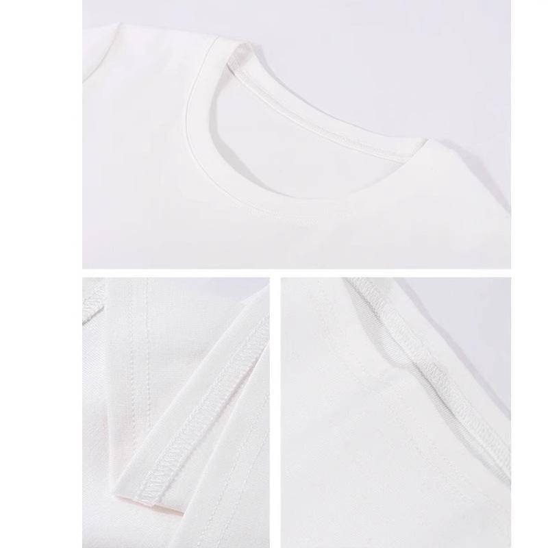 Dam vit slim fit U-ringad bomulls-t-shirt, sommar kortärmad topp i 2025-stil