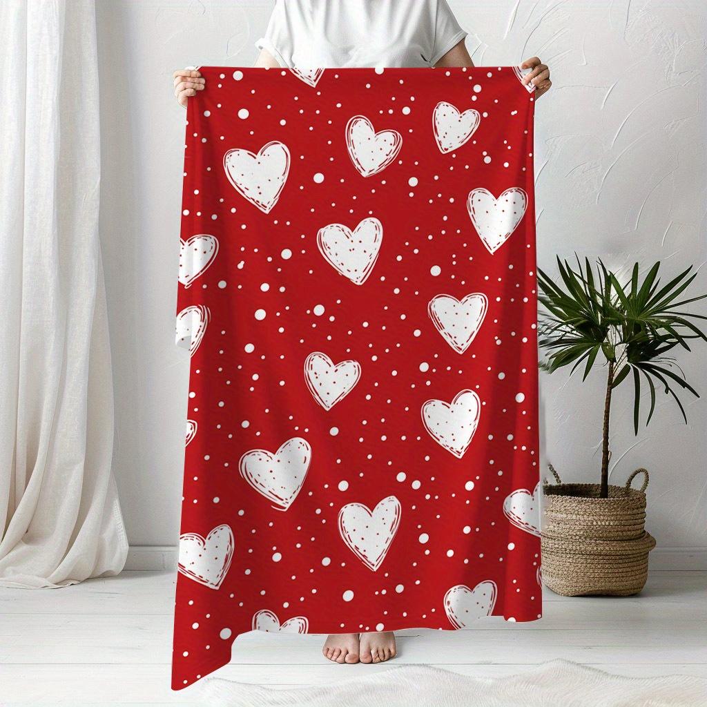 VIKAMA Red Heart Polka Dot Throw Blanket Soft Style Decor for Living Room & Bedroom Holiday Atmosphere Valentine's Day Sofa