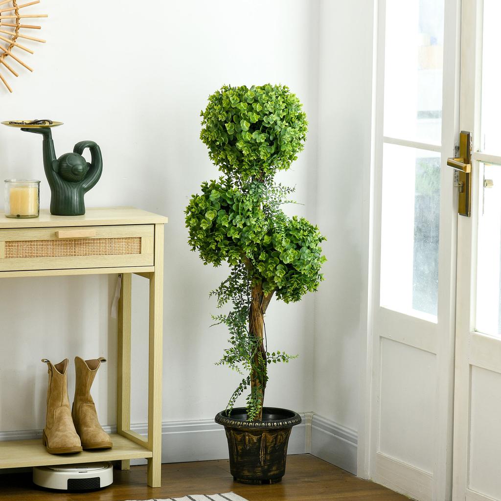 Artificial Plant Artificial Tree 3 Boxwood Balls with Cement Pot, Indoor and Outdoor, Height 115 Cm