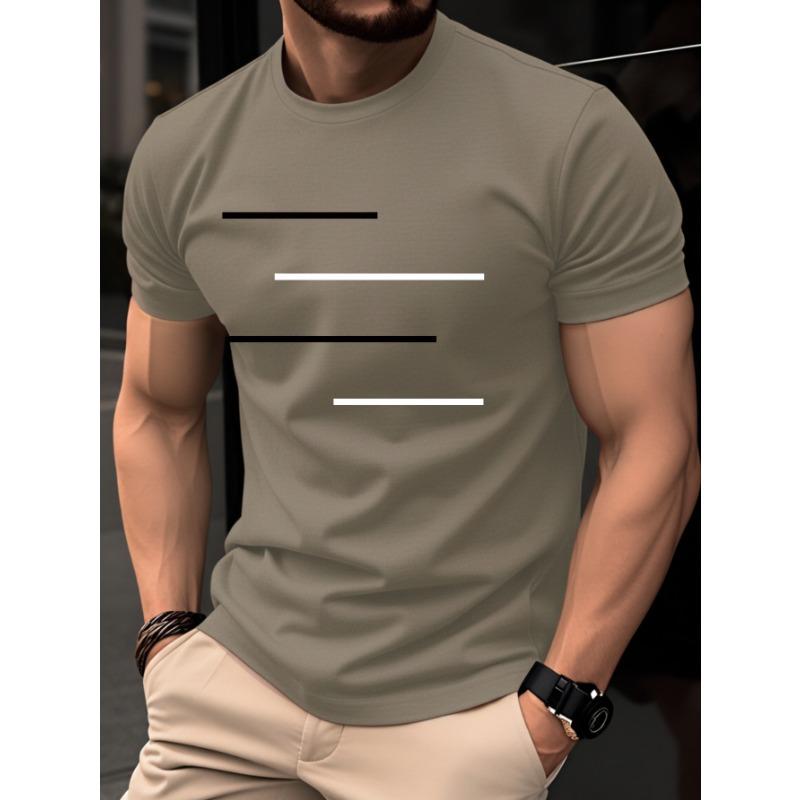 

Summer Short Sleeved Thin Top Trend Fashion Slim Fit Versatile Casual Daily Commuting Black and White Lines Simple Geometric Pattern Design S