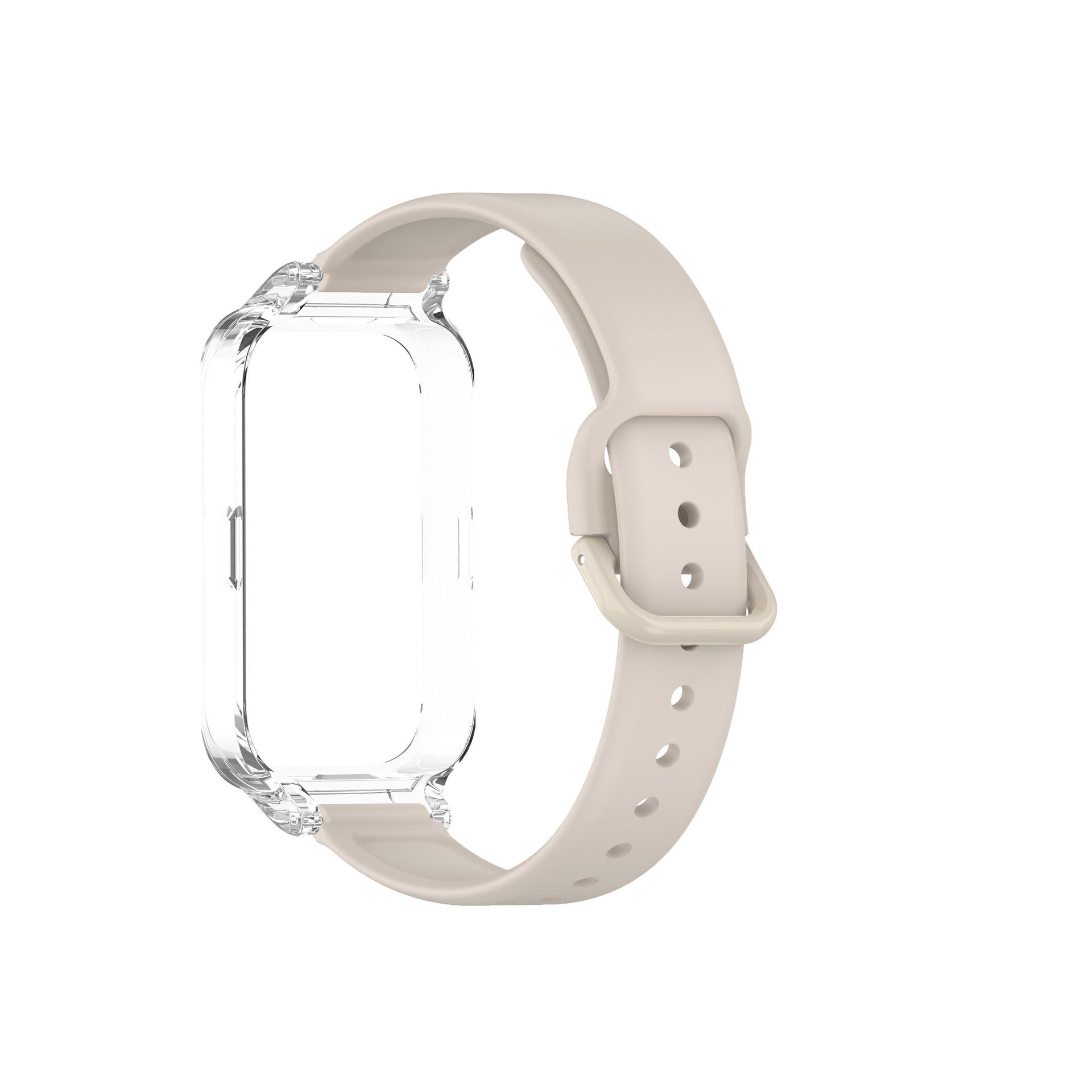 

Чехол для ПК + спортивный силиконовый ремешок 2 в 1 для Xiaomi Mi Band 8 Active Smart Watch, аксессуары, защитная пленка для экрана и ремешок для браслета Redmi band 2 Mi Band8Active/Redmiband2 бежевый