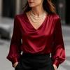 Camicia da Donna Manica Lunga Scollo a V Manica a Palloncino Texture Raso Pullover Top Colore Unico Vestibilità Larga Lavoro Festa Appuntamento Viaggio Top Casual