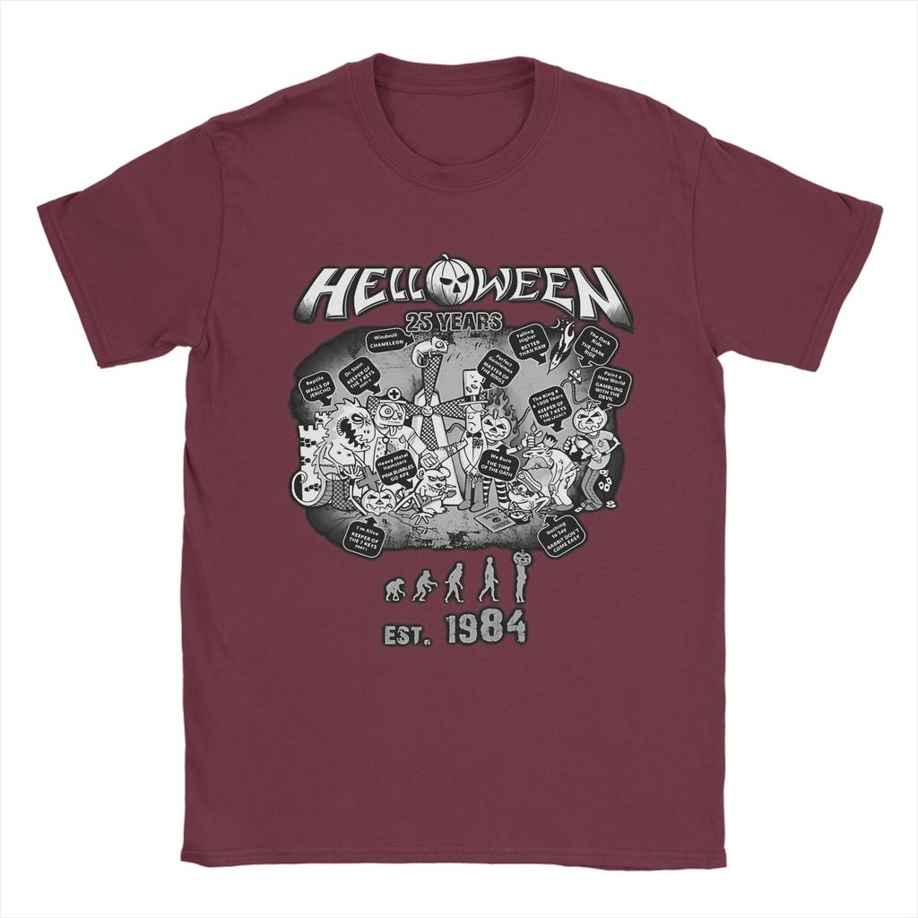 Men T-Shirt Helloween Band Humor Pure Cotton Tees Short Sleeve  T Shirts Round Neck Clothing Plus Size