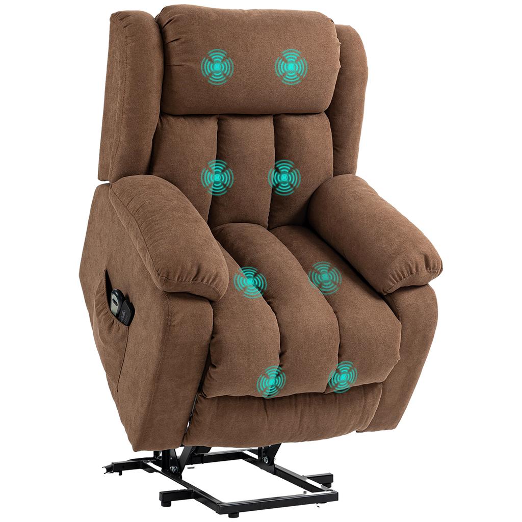 Electric Riser Massaging Reclining Armchair with Remote Control, In Fabric, 91x93x103cm, Brown