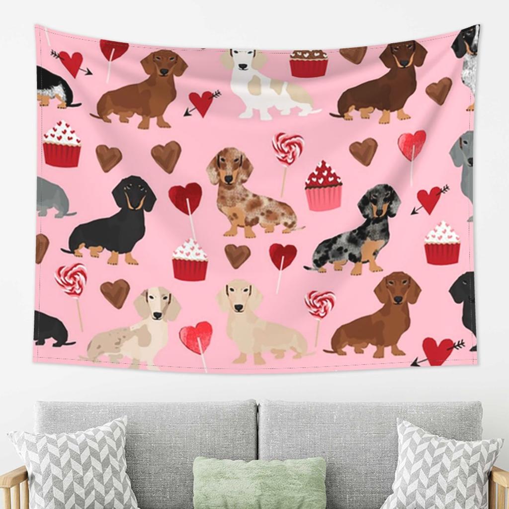 Dachshund Dog Tapestry Wall Hanging Aesthetic Home Decor Tapestries for Dorm Room