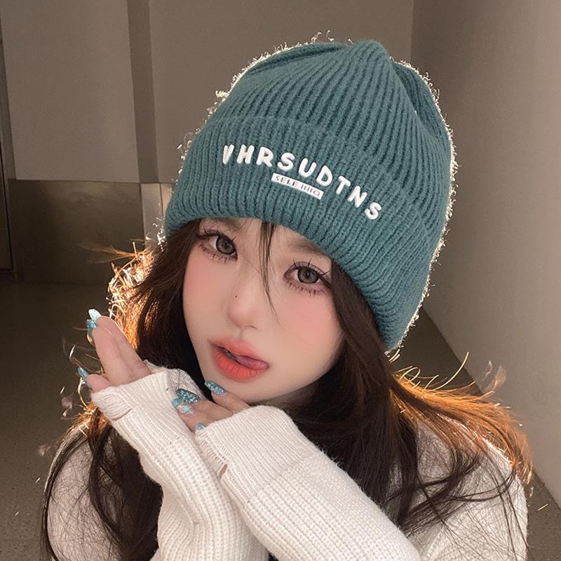 

Женская осенне-зимняя новая корейская версия универсальной сокровищницы теплая вязаная шапка с надписью студенческая маленькая модная шапка для женщин M（56-58cm）