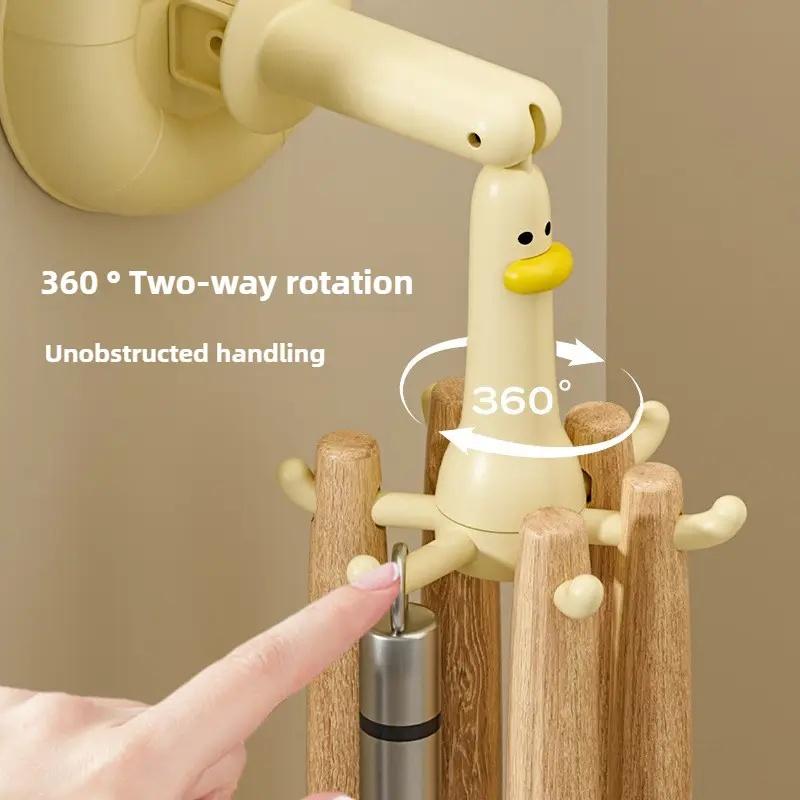 1Pc Adjustable Utility Hooks with Suction Cup 360° Rotating Duck Design Wall Mount Multi-Functional Creative Home Organizer