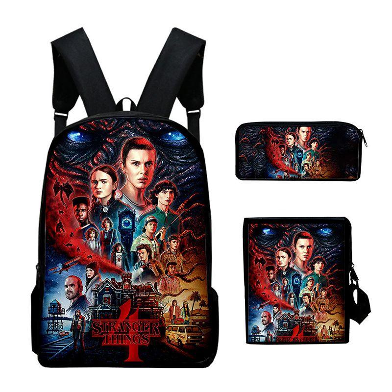 Stranger Things Waterproof Backpack Set 3pcs Crossbody Bag Pencil Bag Included