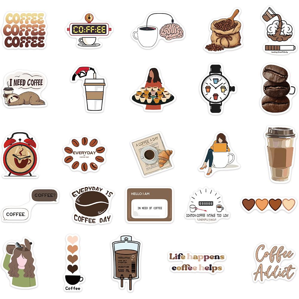 10/30/50pcs INS Style Coffee Addict Stickers Vintage Graffiti Decals DIY Notebook Phone Luggage Carftoon Decoration Sticker Pack