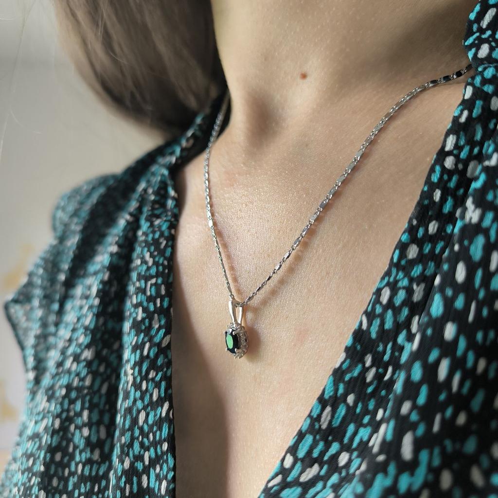 Серебряная подвеска с сапфиром 1.151ct, фианитами (2181026)