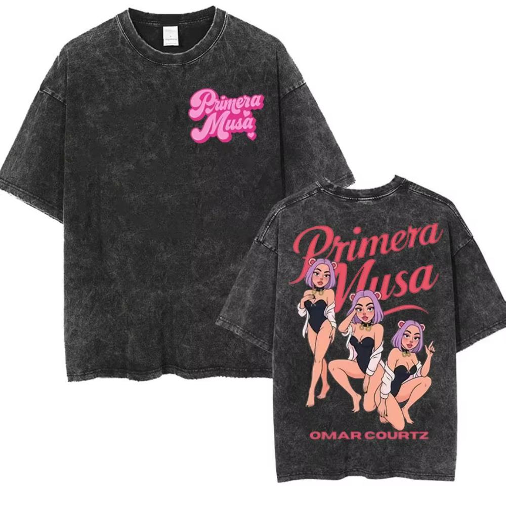 Rapper Omar Courtz Primera Musa World Tour T Shirts Men Women Fashion Gothic Hip Hop T-shirt Vintage Washed Short Sleeve T-shirt