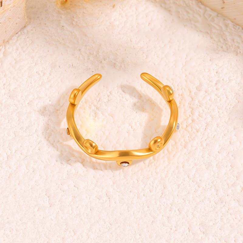 Colorful European & American Irregular Titanium Steel Open Ring with Non-Fading Diamond-Set