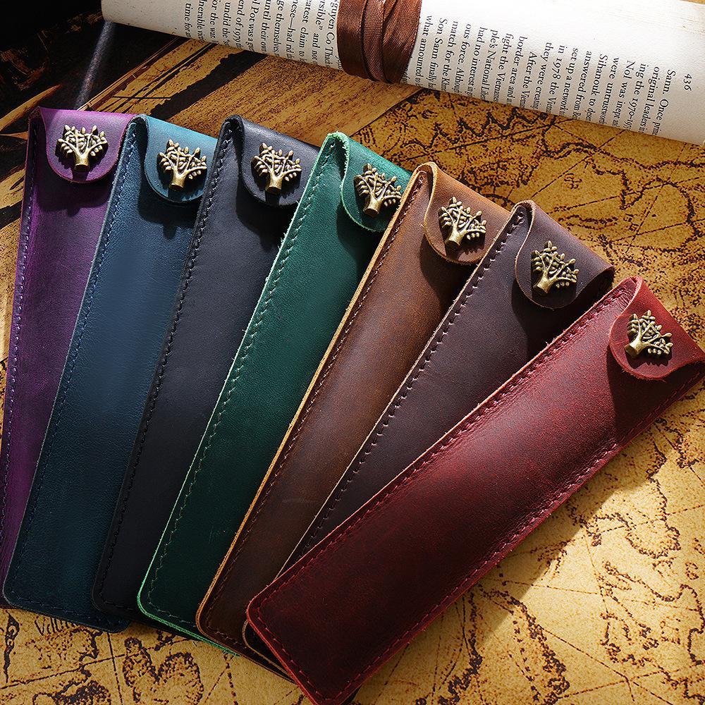 2026 Cowhide Pencil Case Creative Personality Retro Crazy Horse Leather Pen Cover Gift Pen Leather Cover