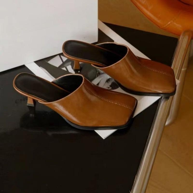 New 2026 All-match Baotou Semi-slippers Women's High-heeled Fashion Outward Wear Square-toed Stiletto Shoes