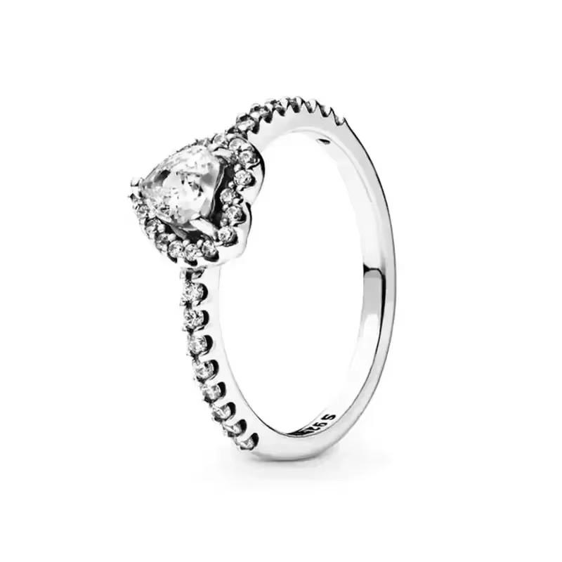 925 Sterling Silver Classic Dazzling Crown Round Hearts Ring Exquisite Women's Light Luxury Charm Ring Jewelry Gift
