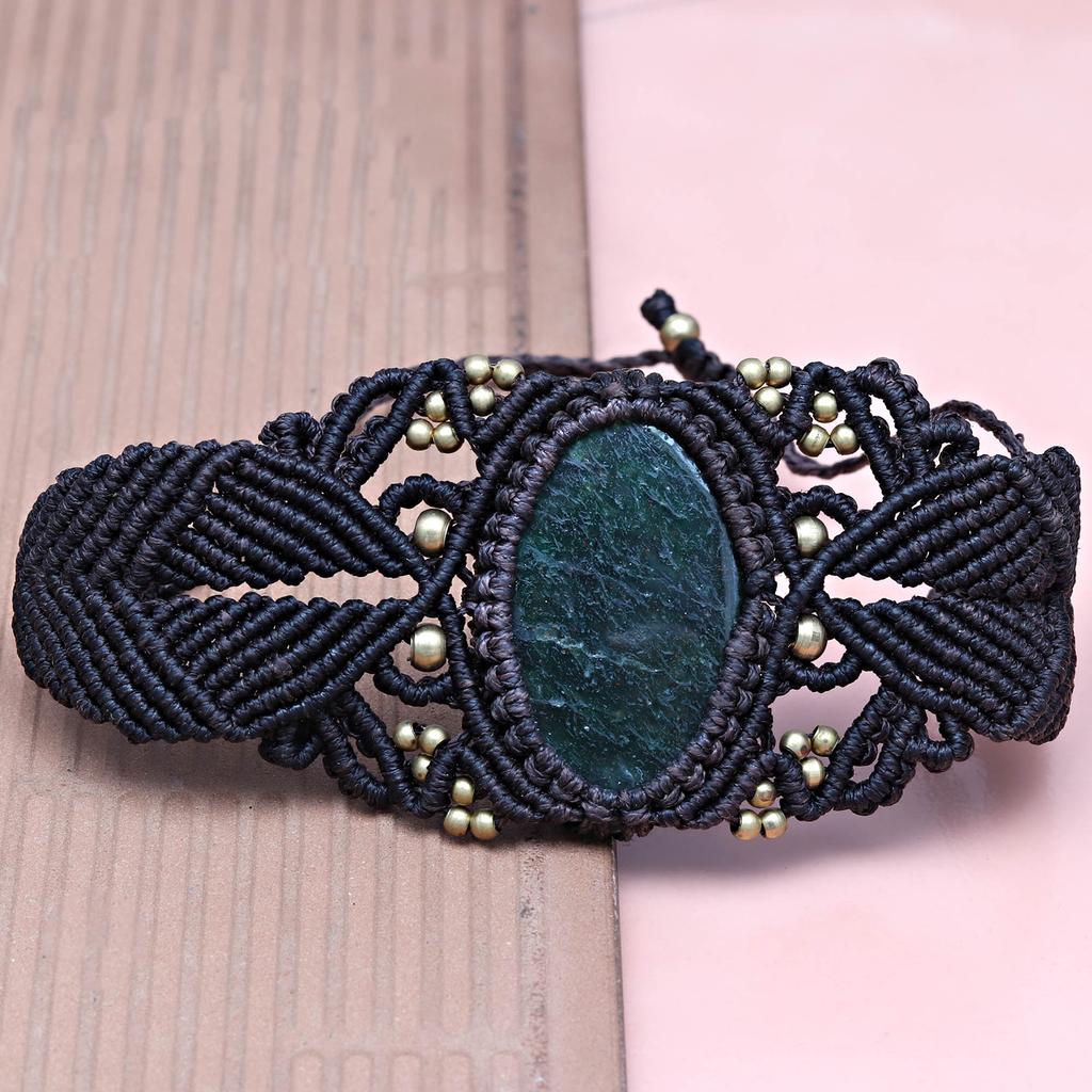 Makramee Armband verstellbar Onyx schwarz 8mm Perlen Naturstein Armbänder Perlen