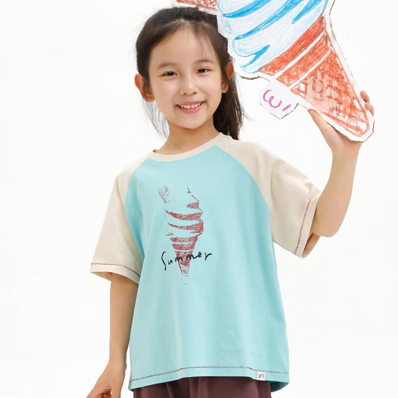 Naju Kids' Summer Pure Cotton Vintage Color-Block Print Half-Sleeve Raglan Tee