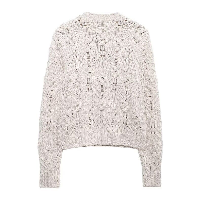 Fashion Style 2024 Fall and Winter New Women's Clothing Easiest for Match Ball-Shaped Woven Round Neck Long Sleeves Knitwear 2142145