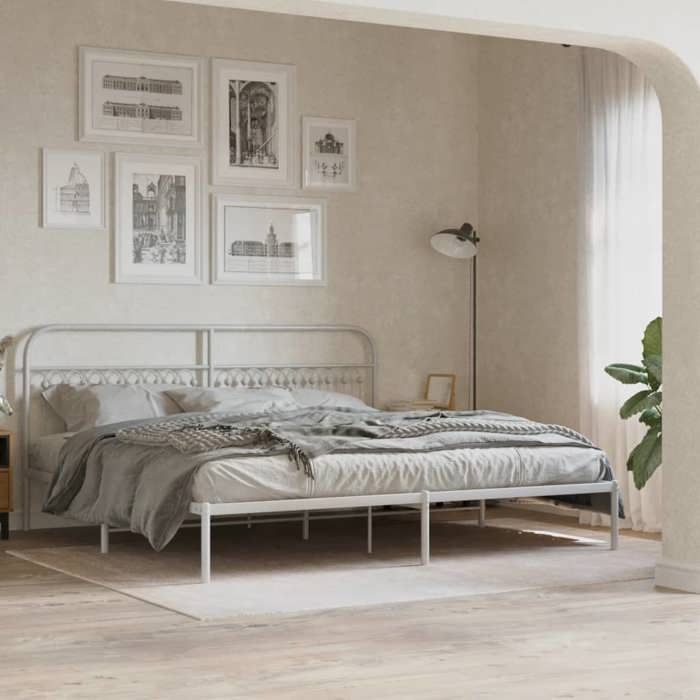VidaXL Cadre de lit métal avec tête de lit blanc 193x203 cm, lit double, meuble de chambre à coucher, lit d'invité, lit, 376655