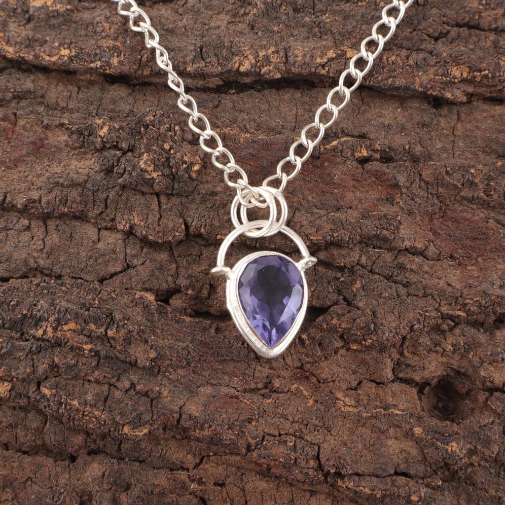 Iolite Gemstone Sterling Silver Daughter Gift Trendy Engagement Pendant Jewelry PP-56-14