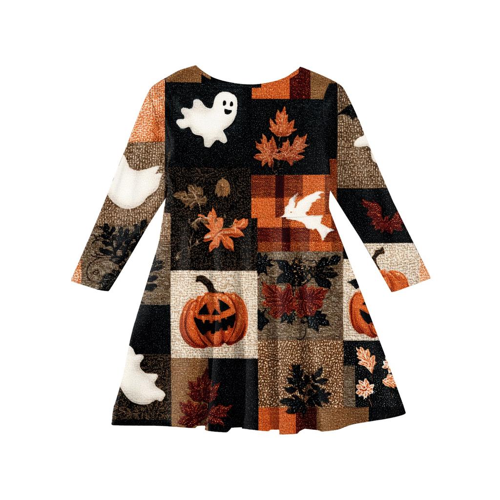 Girls' Summer Princess Dress Halloween Day- Long Sleeve A-Line T-Shirt Dress