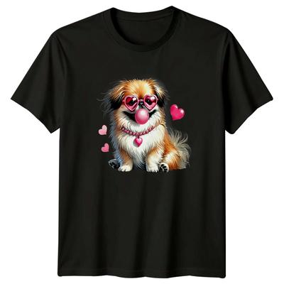 Cute Fluffy Dog Heart Glasses Love Animals Unisex Unisexs Graphic Tee Shirt