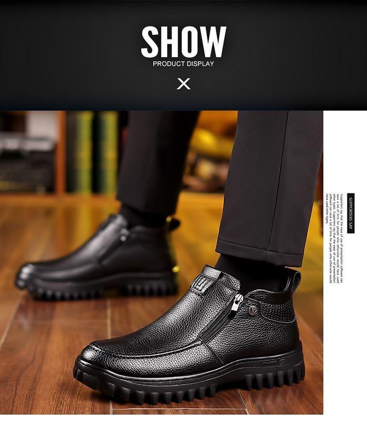 Men's Winter Plush Fleece High-Top Leather Shoes