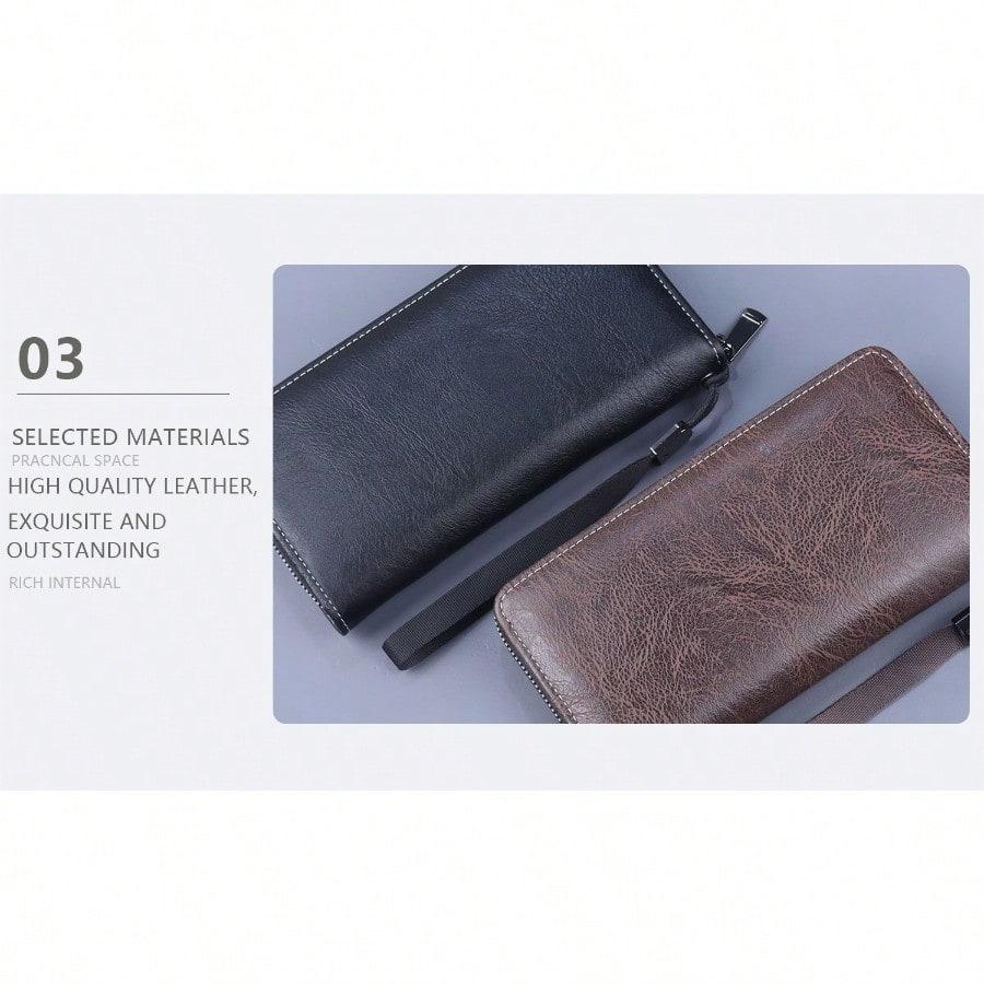 Men's Handbag Men's Zipper Clutch Bag New Splicing Long Wallet Clutch Bag Lightweight Mobile Phone Bag