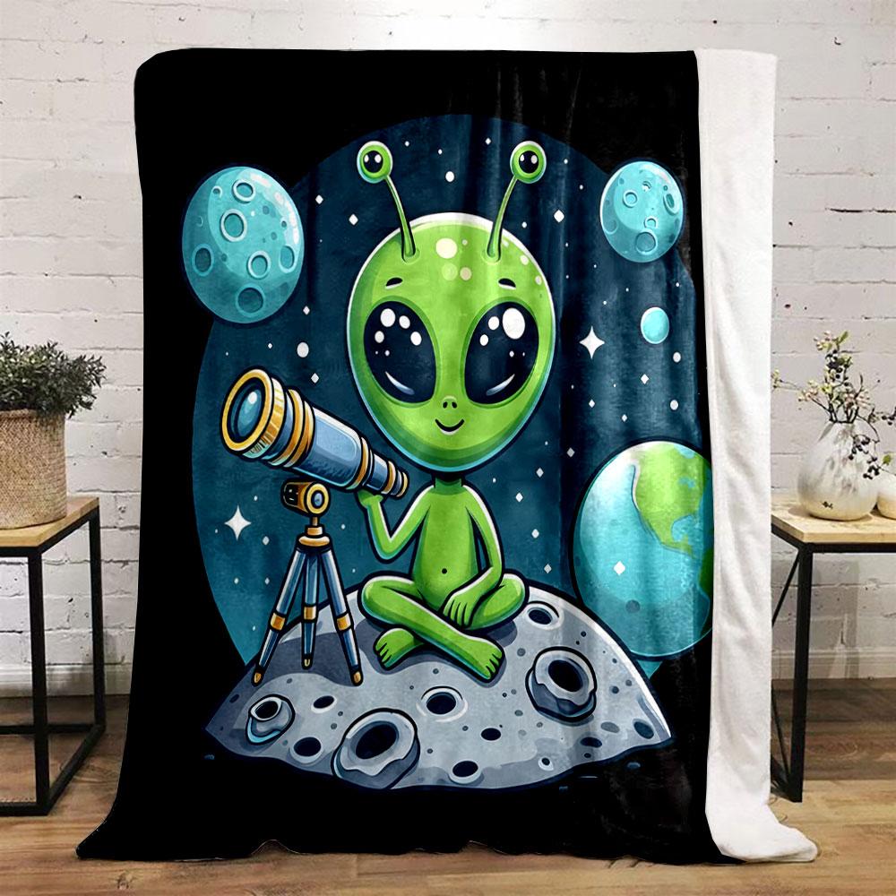 Alien Stargazing on the Moon print blanket soft and cozy perfect for the living room bed sofa or a nap,gift