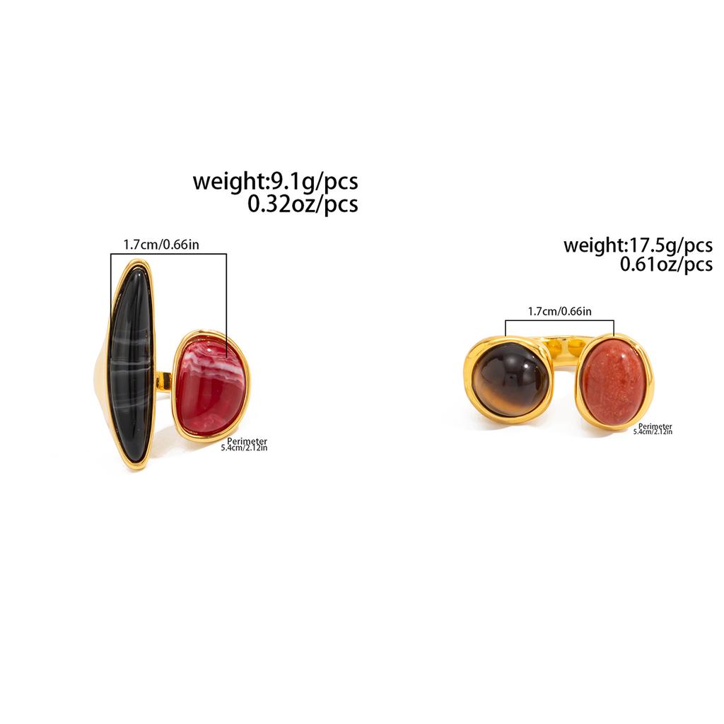 Ingemark Vintage Inlaid Resin Acrylic Open Ring for Women Elegant Irregular Geometry Adjustable Knuckle Ring Daily Wear Jewelry