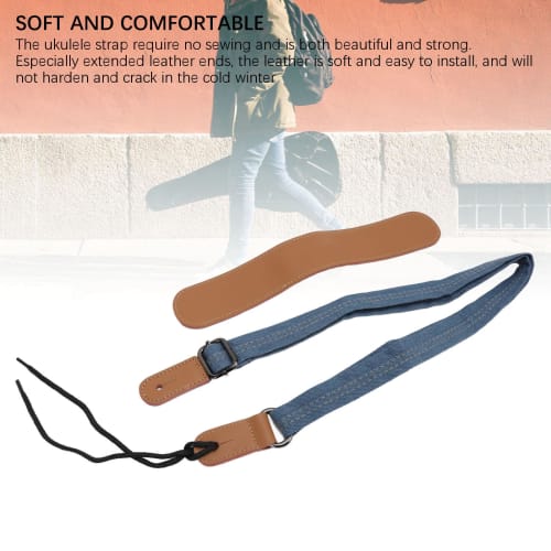 Denim Leather Ukulele Strap with Adjustable Shoulder Pad for All Ukuleles, Mandolins, and Banjos