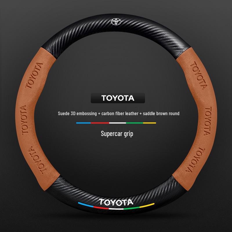 Toyota Avalon Steering Wheel Cover 2019-2024, Carbon Fiber Genuine Leather, Ultra-Thin, All-Season Universal Fit