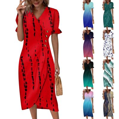 Beach Dresses For Women Spring Summer Elegant Wrap V Neck Boho Dress Flowy Ruched Hawaiian Maxi Dress