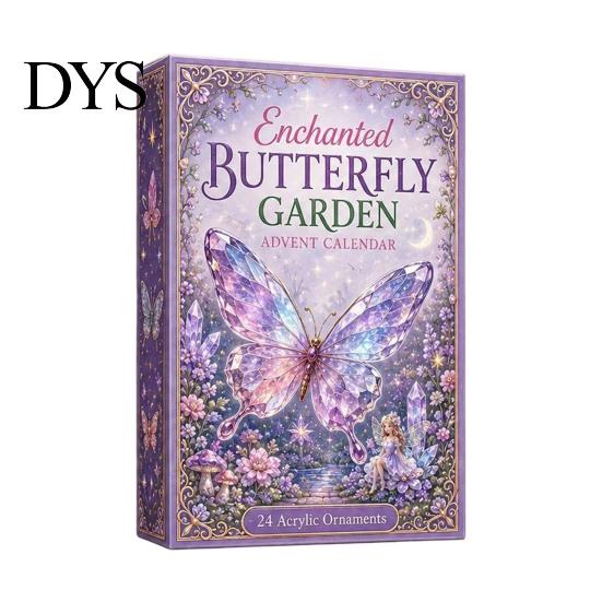 Holiday Decorative Figures Beautiful Butterflies Advent Calendar 2026, 24 Day Countdown Box Expectation Building Gift with 2D Acrylic Butterfly