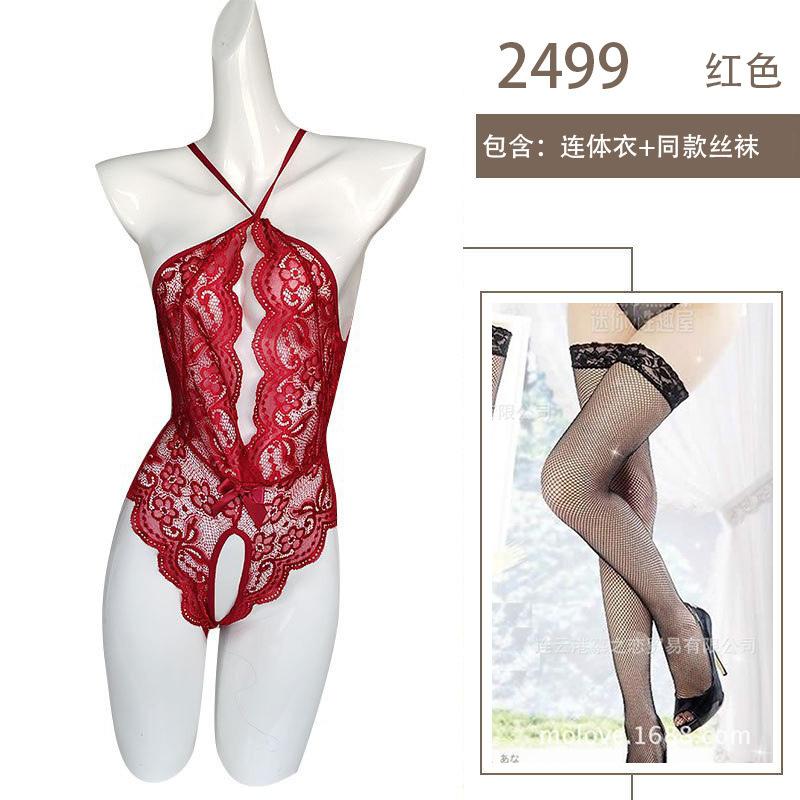 Sexy Hollow Breast Perspective Sex Underwear Pearl Breast Large Lace Open Door No-Take-Off onesie