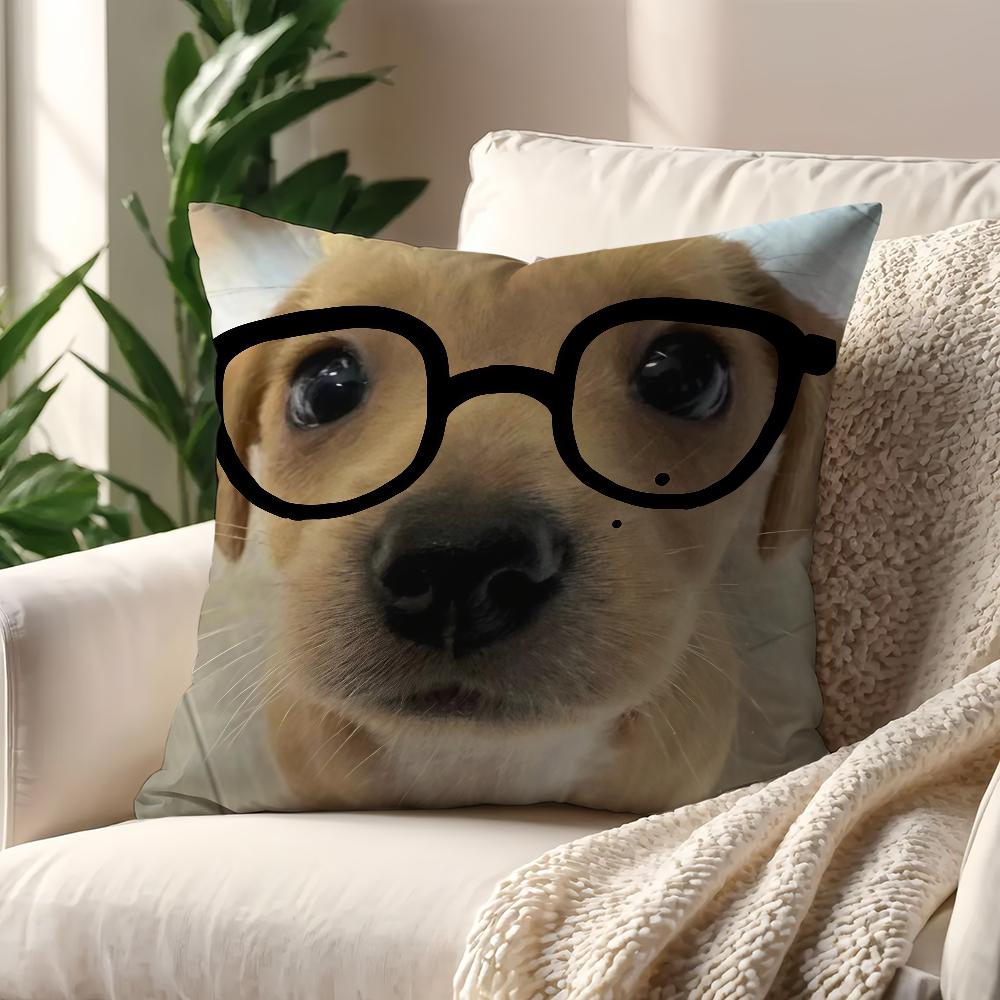 Cartoon Funny Dog Meme Kawaii Glasses Cushion Cover For Pillow Printing Sofa Decoration Home Car Room Office Nordic Simplicity