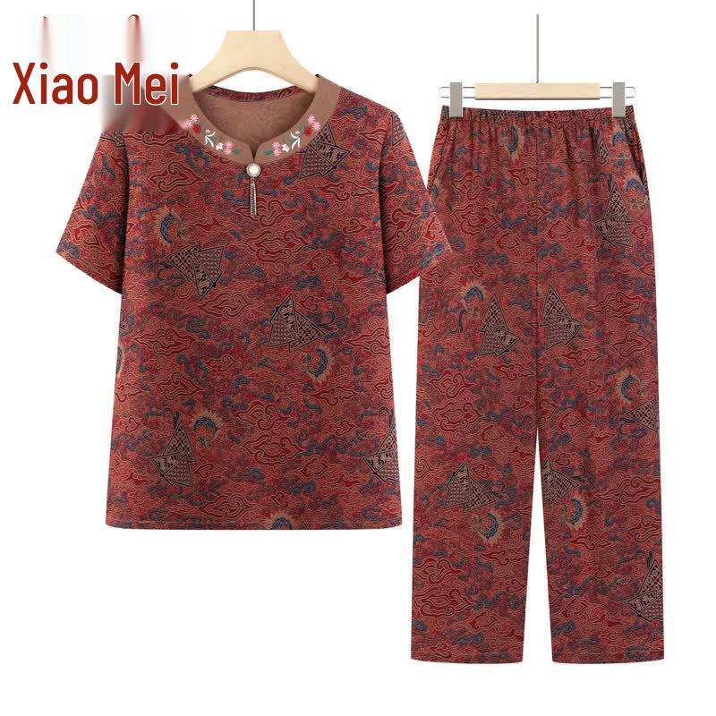 Mid-Aged Women's Summer Thin T-Shirt Set